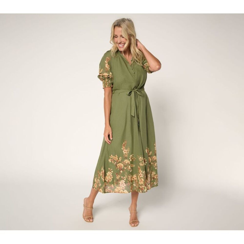 Ree by The Pioneer Woman Women's Plus Sz Dress 4X Pier Printed Green A701770
